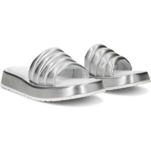 New P448 Fergie Slide Sandal in Silver Leather Women's Size EU 35